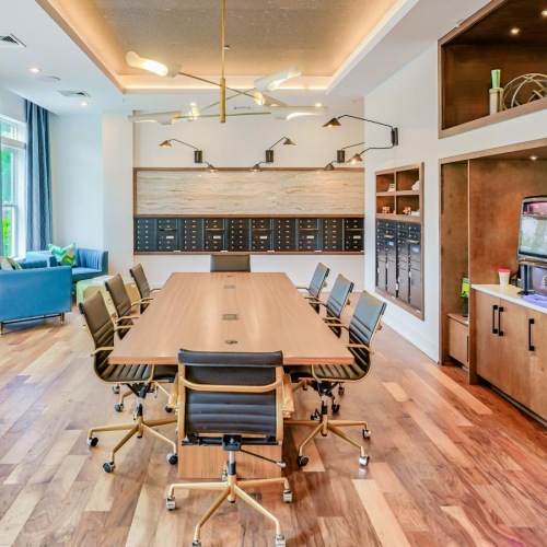 a room with a table and chairs