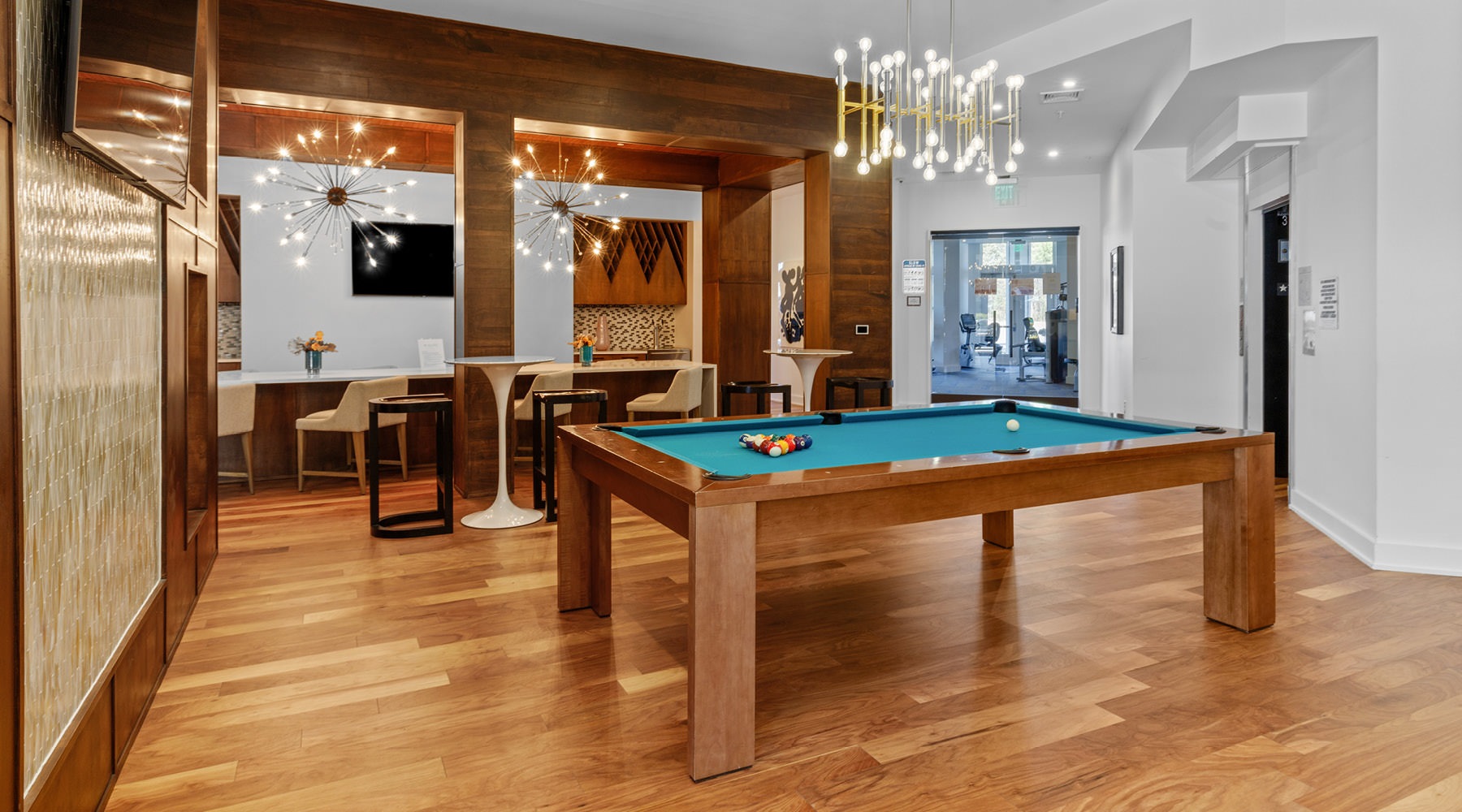 Access to resident-only features a pool table in a room	Access to resident-only features